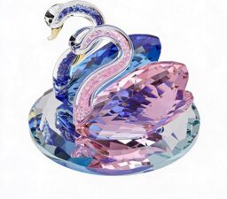 London Boutique Crystal Swan Couple Figurine, Romantic Tabletop Ornament Gift