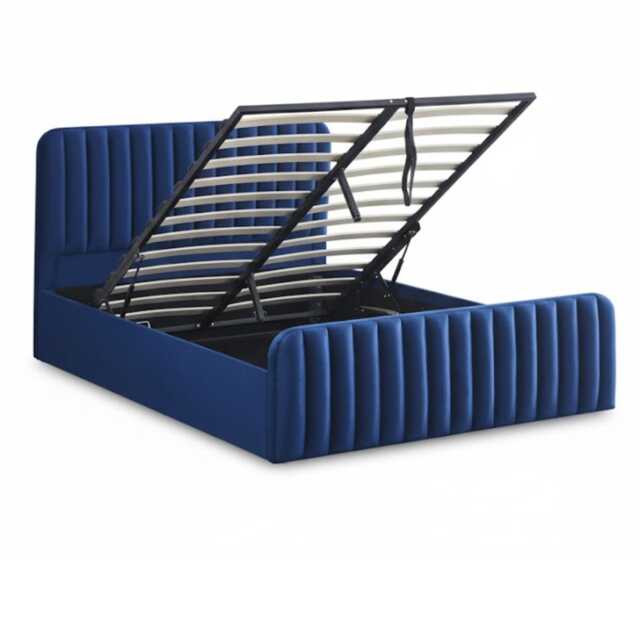 Ottoman Gas Lift Storage Bed 4ft6 Double Blue Velvet Bedroom Furniture
