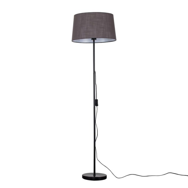ValueLights Charlie Black Metal Floor Lamp Grey Doretta Shade