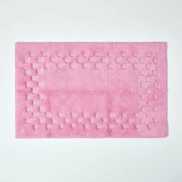 Homescapes Cotton Check Border Bath Mat Pink 45 x 75 cm