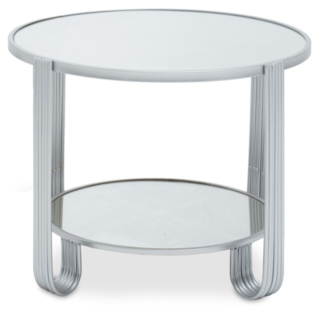 Jolie Round Mirrored Top Silver Frame Table Silver
