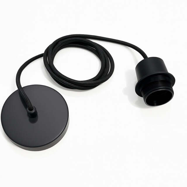 CGC Lighting ADA 1.5m Adjustable E27 Ceiling Pendant with Matching Rose - Matt Black Black Matt black Ceiling rose diameter: 4.5 cm, height: 9 cm, Total height 1.5m adjustable