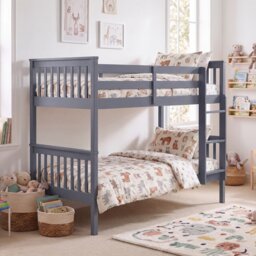 Vida Designs Milan Kids Bunk Bed Frame Bedroom, Split into 2 Single Beds Optional - Grey - 90 x 190cm