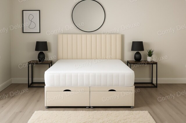 Plush Cream Apollo Velvet 2ft6 Small Single End Lift Ottoman Divan Bed Set