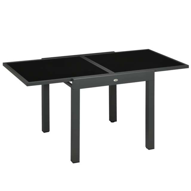 Outsunny Extendable Outdoor Dining Table Patio Table, Black Black Charcoal black frame, black glass 160 x 80 x 75 cm (extended)