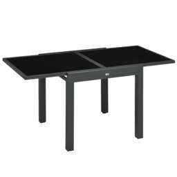 Outsunny Extendable Outdoor Dining Table Patio Table, Black Black Charcoal black frame, black glass 160 x 80 x 75 cm (extended)