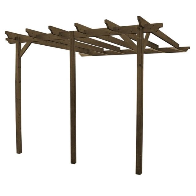 Wall Mounted Garden Pergola 3 Posts - Wood - L420 x W720 x H270 cm - Rustic Brown