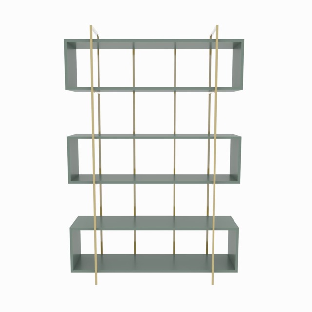 Decorotika Bruti Freestanding Metal Frame Bookcase 180 cm H x 120 cm W x 29,6 cm D Multi Silva Green and Gold 1