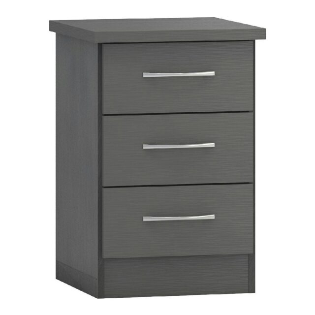 Nevada 3 Drawer Bedside Cabinet Grey 3D Effect Grey