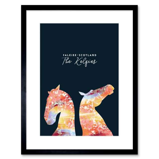 "Marble Kelpies Falkirk Scotland 9x7"" Black Framed Wall Art Print"