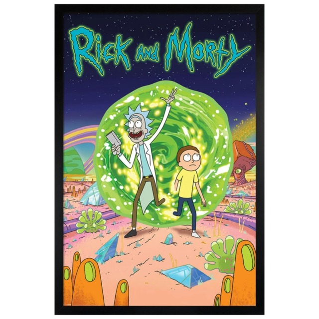 Black Wooden Framed Rick & Morty Portal Maxi Poster Multi