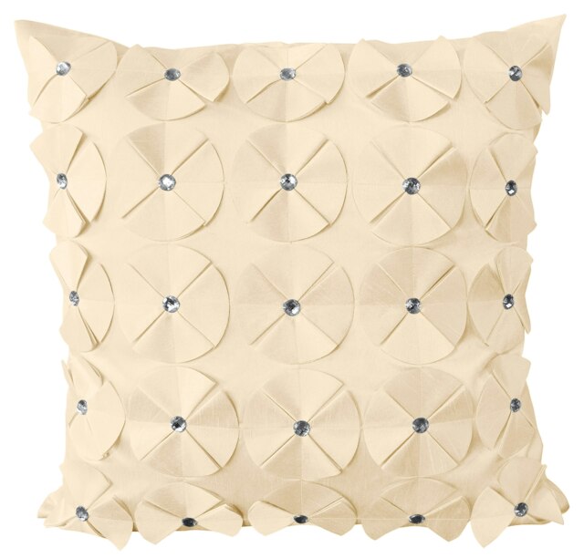 3D Petal Detail With Gem Stud Detail Cushion - 56cm x 56cm Cream Latte