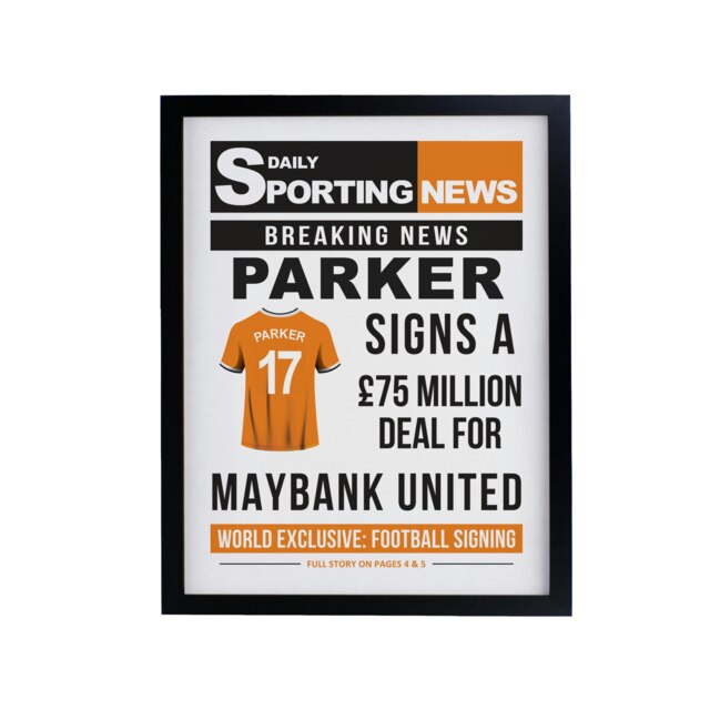 Personalised Football News Black Poster Frame Black One Size