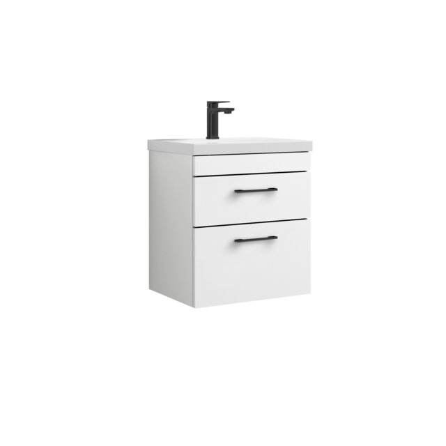 Balterley Rio 2 Drawer Wall Hung Vanity Basin Unit - with Square D-shaped handles (Tap Not Included) - Balterley White Gloss White