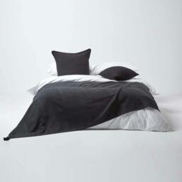 Homescapes Cotton Rajput Ribbed Black Throw - 150 x 200 cm