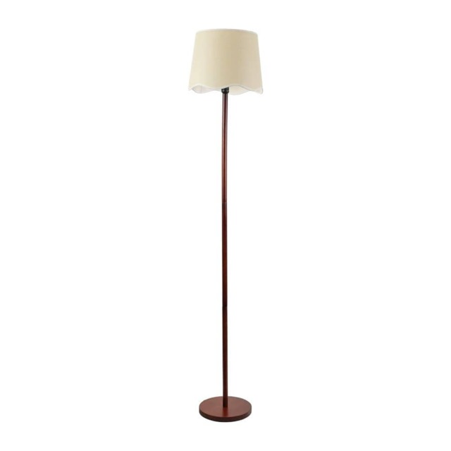 ValueLights Heather Dark Wood Floor Lamp Scallop White Trim Shade Brown White
