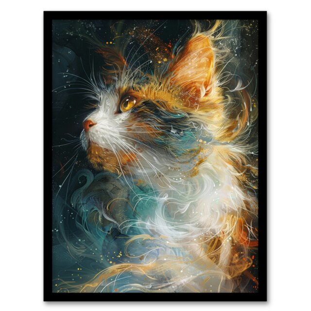 Dreamy Orange Maine Coon Cat Lover Pet Portrait Black Framed Wall Art Print A4