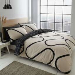 Catherine Lansfield Linear Curve Geometric Reversible Single Duvet Cover Set Black