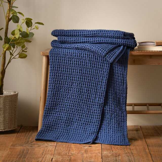 Pineapple Elephant Jaipur Chunky Waffle Cotton Blanket Throw Blue Navy Blue One Size