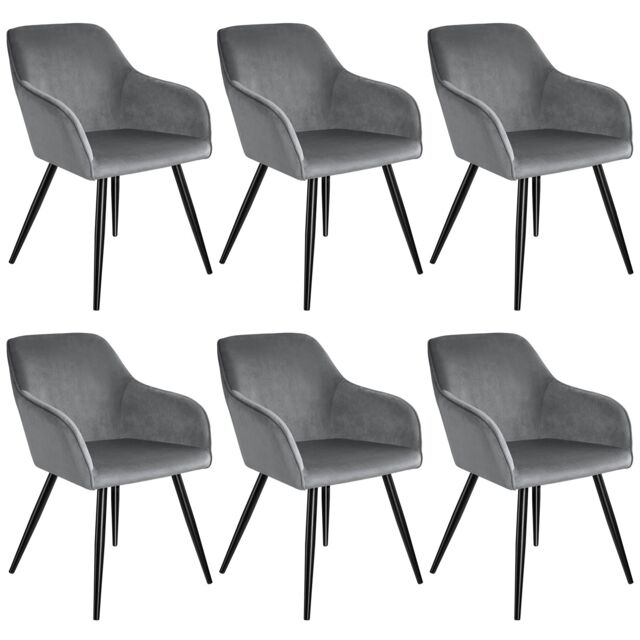 Dining Chair Marilyn - with armrests, padded, velvet look, black steel legs Grey grey/black One Size 6