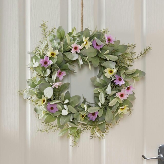 OHS Natural Home Wall Table Decor Artificial Spring Wreath, 50cm - Pink
