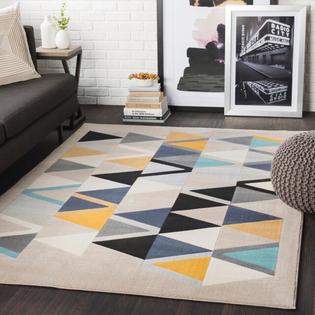LIVABLISS City-Geometric Rug 120 x 170 cm Yellow Blue Grey Black