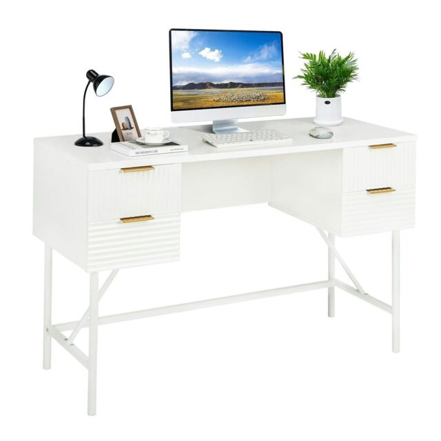 COSTWAY Modern Computer Desk with 4 Drawers White