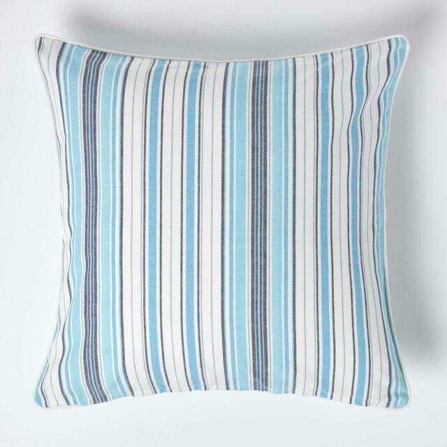 Homescapes Cotton New England Stripe Cushion Cover - 60 x 60 cm Blue Blue 60 x 60 cm