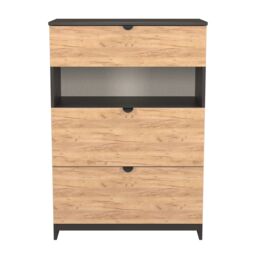 Norway 3 Drawer Open Deep Chest in Gold Craft Oak & Graphite (Ready Assembled) Grey Gold Craft Oak & Graphite