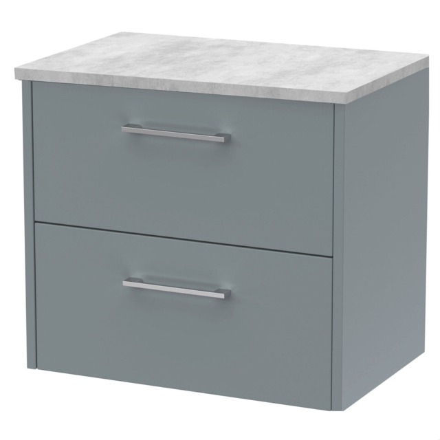 Balterley Winshill Contemporary 2 Drawer Wall Hung Vanity Unit with Laminate Worktop, Grey, 600mm