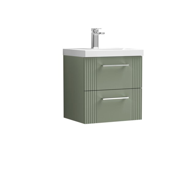 Balterley Partial Fluted 2 Drawer Wall Hung Vanity Unit with 1 Tap Hole Thin-Edge Basin Green Satin Green
