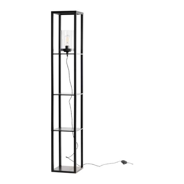 Giles - Shelved Unit Floor Lamp with Glass Shade