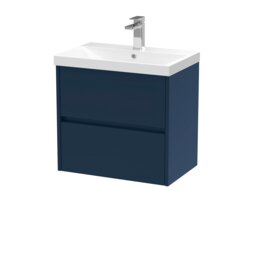 Balterley Chartley Contemporary 2 Drawer Wall Hung Vanity Unit with Thin Edge Basin, Midnight Blue, 600mm
