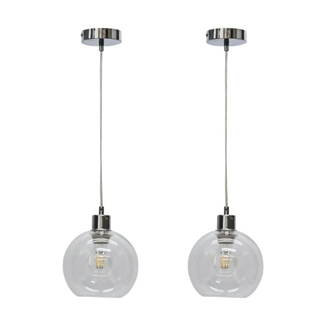 Set of 2 Barnum - Clear Glass Globe with Chrome Pendant Fittings Clear Clear 2