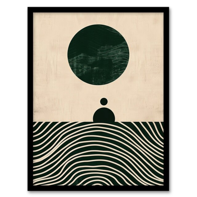 Tranquil Green Sea Abstract Calm Bauhaus Home Decor Black Framed Wall Art Print A4