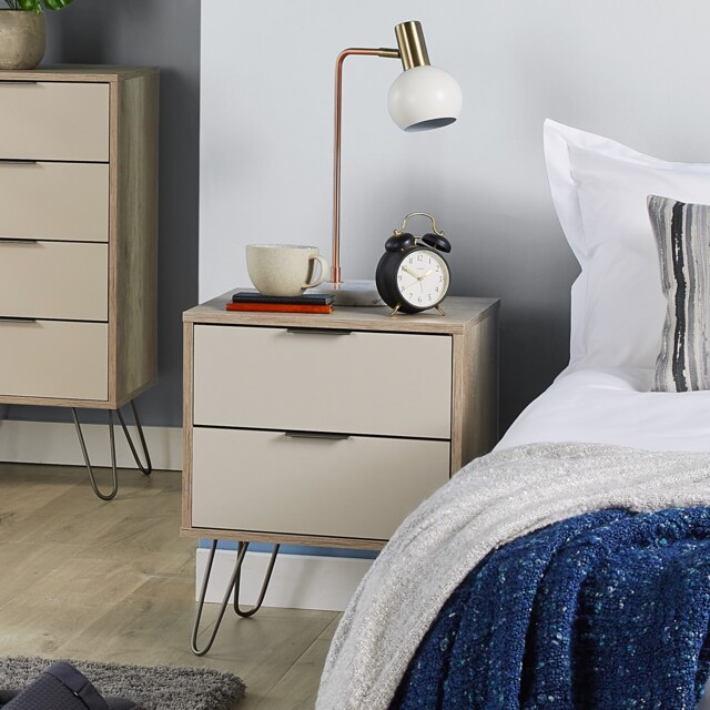 Augusta 2 Drawer Bedside Table - Modern Industrial Style Nightstand for Bedrooms Brown Driftwood One Size 1
