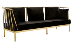 Sleek 3 Seat Gold Finish Tapered Arms Sofa, Stylish Mid Century Sofa For Bedroom, Sturdy 3 Seater Sofa Gold Three Seater
