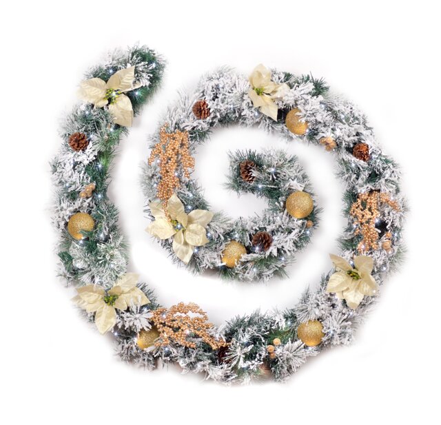 Best Artificial 9ft Frosted Gold Christmas Garland with 80 Bright white battery lights