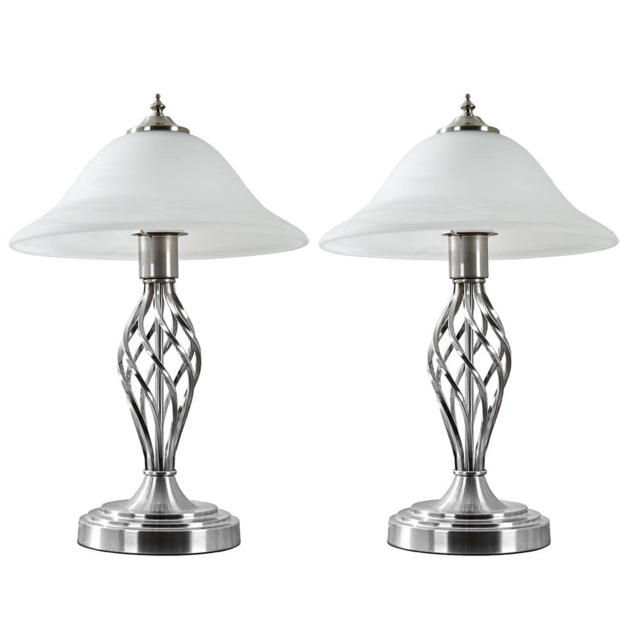 ValueLights Memphis Pair Chrome Table Lamps Frosted Shade Chrome