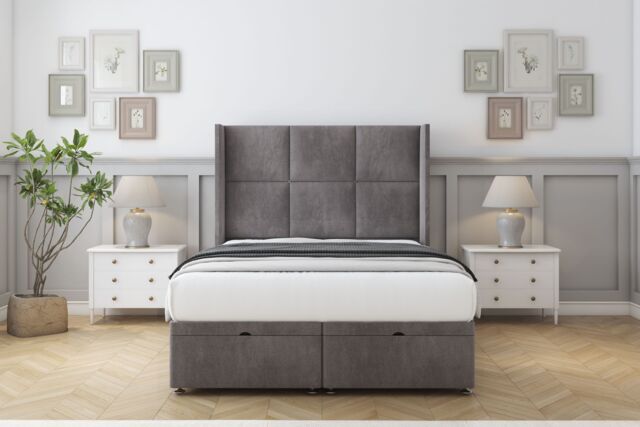 "Sloomy Beaumont Slate Naples Ottoman Bed Base With 54"" Wingback Headboard 2'6 Small Single Grey Slate Small Single 1"