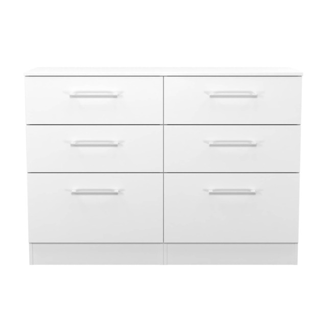 Gloucester 6 Drawer Wide Chest of Drawers in White Matt & White (Ready Assembled) White White Matt & White