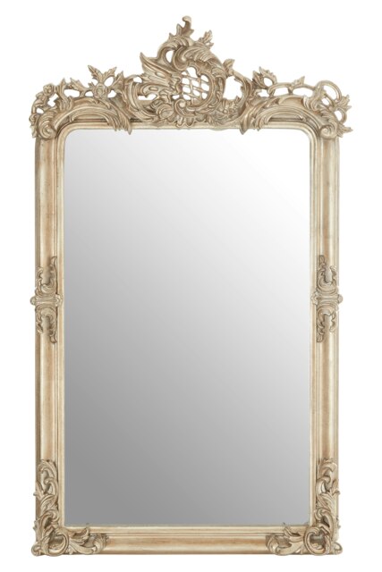 Silver Wall Mirror With Thick Moulded Frame,Hanging Mirror,Decorative Antique Wall Mirror With Foliage Motif Silver