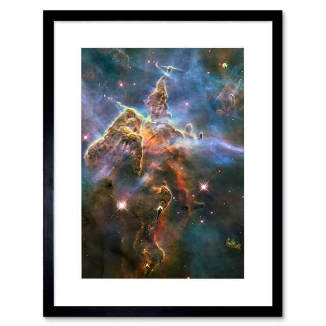 "Hubble Space Pillar Jets Colourful Carina Nebula 9x7"" Black Framed Wall Art Print"