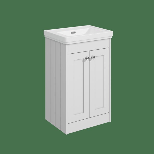 Balterley Floor Standing 2 Door Unit with Classic Basin, No Tap Hole White 800 x 500 x 390mm