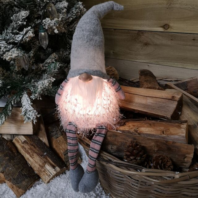 50cm Christmas Sitting Male Light Up LED Gonk with Dangly Legs in Grey Hat
