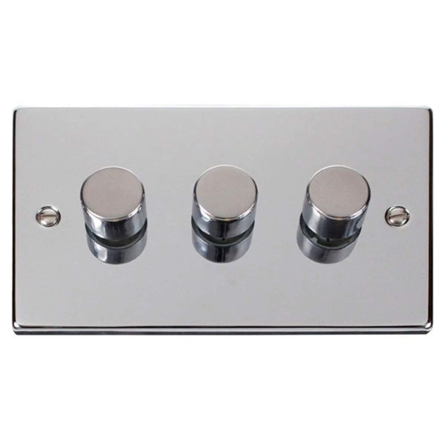SE HOME Polished Chrome 3 Gang 2 Way LED 100W Trailing Edge Dimmer Light Switch Chrome Polished Chrome