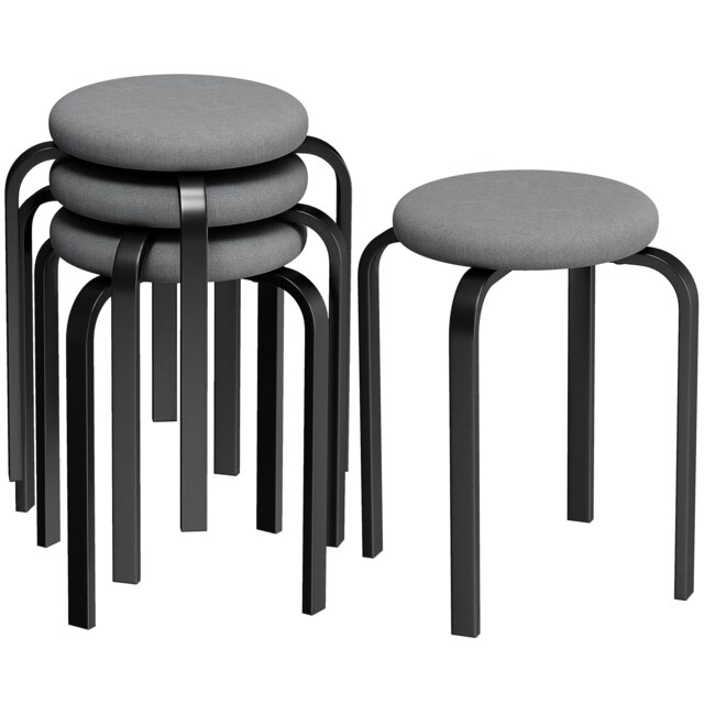 HOMCOM Stackable Stools Modern Cushioned Set of 4 Dark Grey