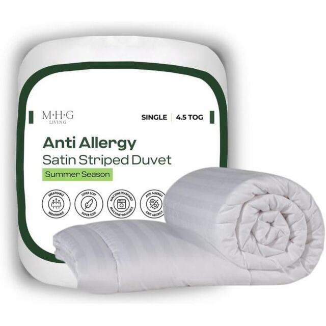MHG Living 4.5 Tog Summer Striped Duvet Anti-Allergy Hypoallergenic Hollowfibre Quilt White Single