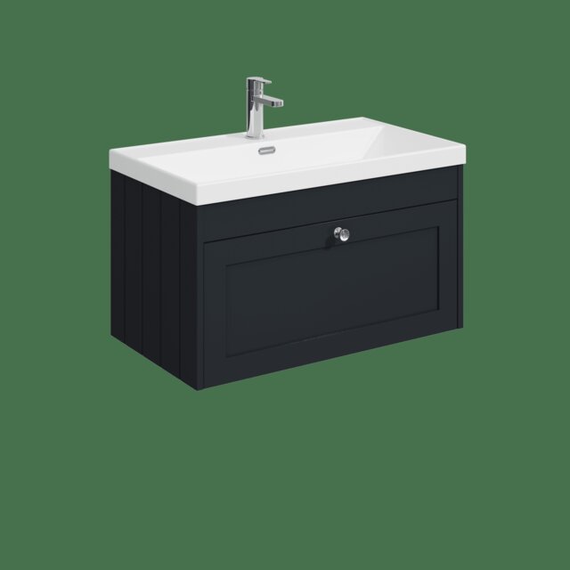 Balterley Wall Hung 1 Drawer Unit with Thin Edge Basin 1 Tap Hole Grey 431 x 800 x 453mm