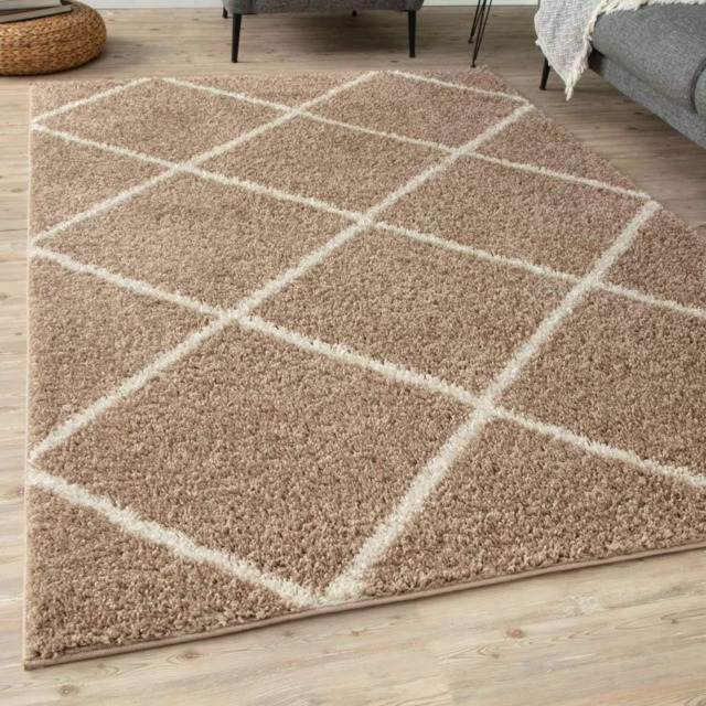 The Rugs Moroccan Collection Soft High Pile Shaggy Diamond Rugs and Runners Living Room